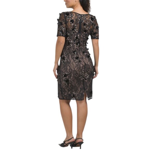 ADRIANNA PAPELL Short Sleeve Beaded Mini Dress - Picture 2 of 3